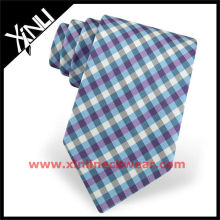 Blue Checked Silk Tie on Double Warp
